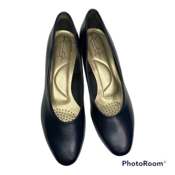 Soft Style Angel Navy Blue Round Toe Cone Stacked Heel Slip On Comfort Pumps 7.5 - Picture 5 of 9